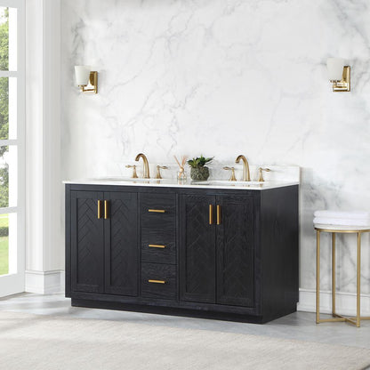 60" Double Bathroom Vanity Set in Black Oak without Mirror