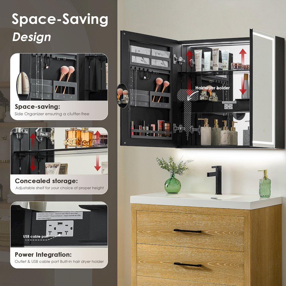 32"x28" Rectangular Frameless Surface-Mount Medicine Cabinet