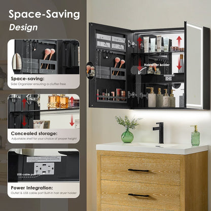 32"x28" Rectangular Frameless Surface-Mount Medicine Cabinet
