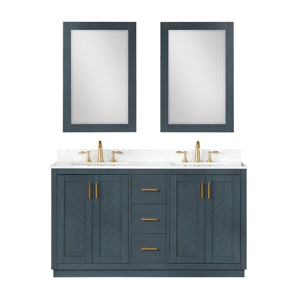 60" Double Bathroom Vanity Set in Classic Blue with Mirror