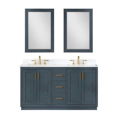 60" Double Bathroom Vanity Set in Classic Blue with Mirror