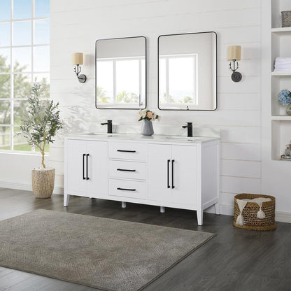 Double Bathroom Vanity in White with White Quartz Stone Countertop with Mirror