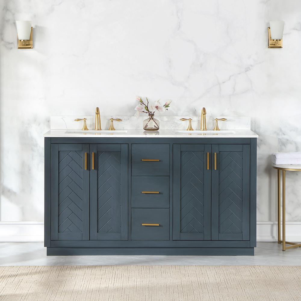 60" Double Bathroom Vanity Set in Classic Blue without Mirror