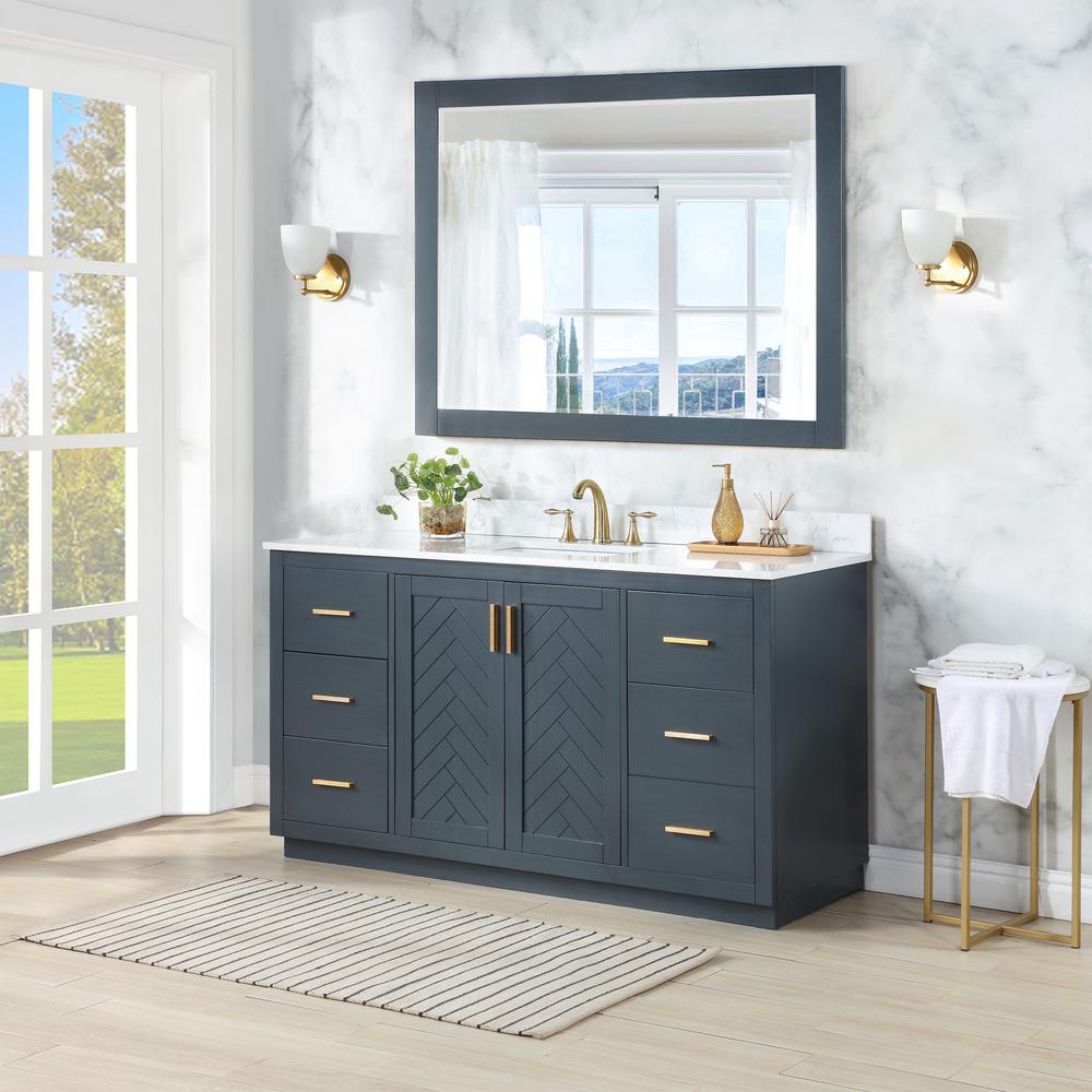 60" Single Bathroom Vanity Set in Classic Blue with Mirror