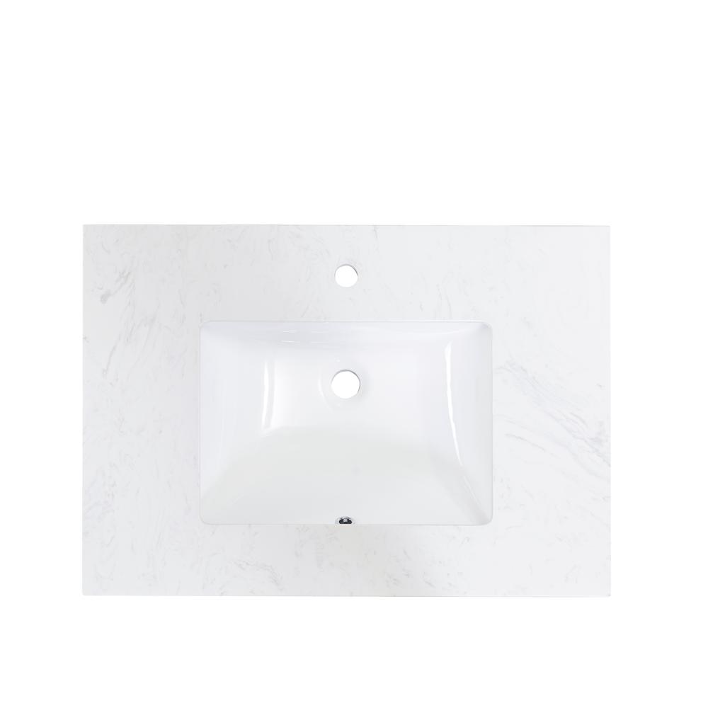31 in. Composite Stone Vanity Top in Aosta White with White Sink