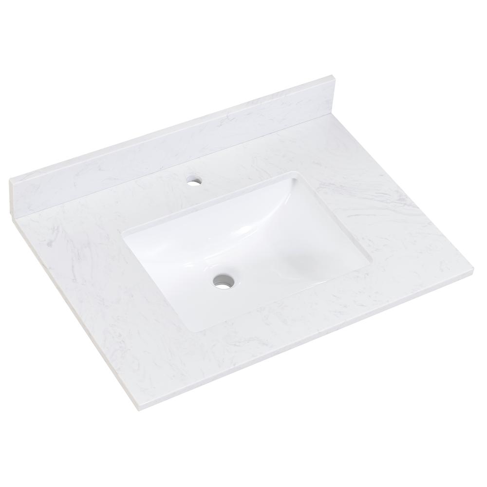 31 in. Composite Stone Vanity Top in Aosta White with White Sink