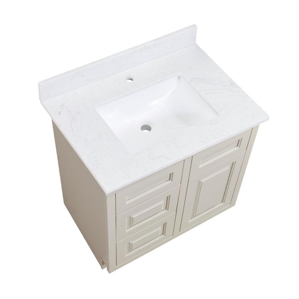 31 in. Composite Stone Vanity Top in Aosta White with White Sink