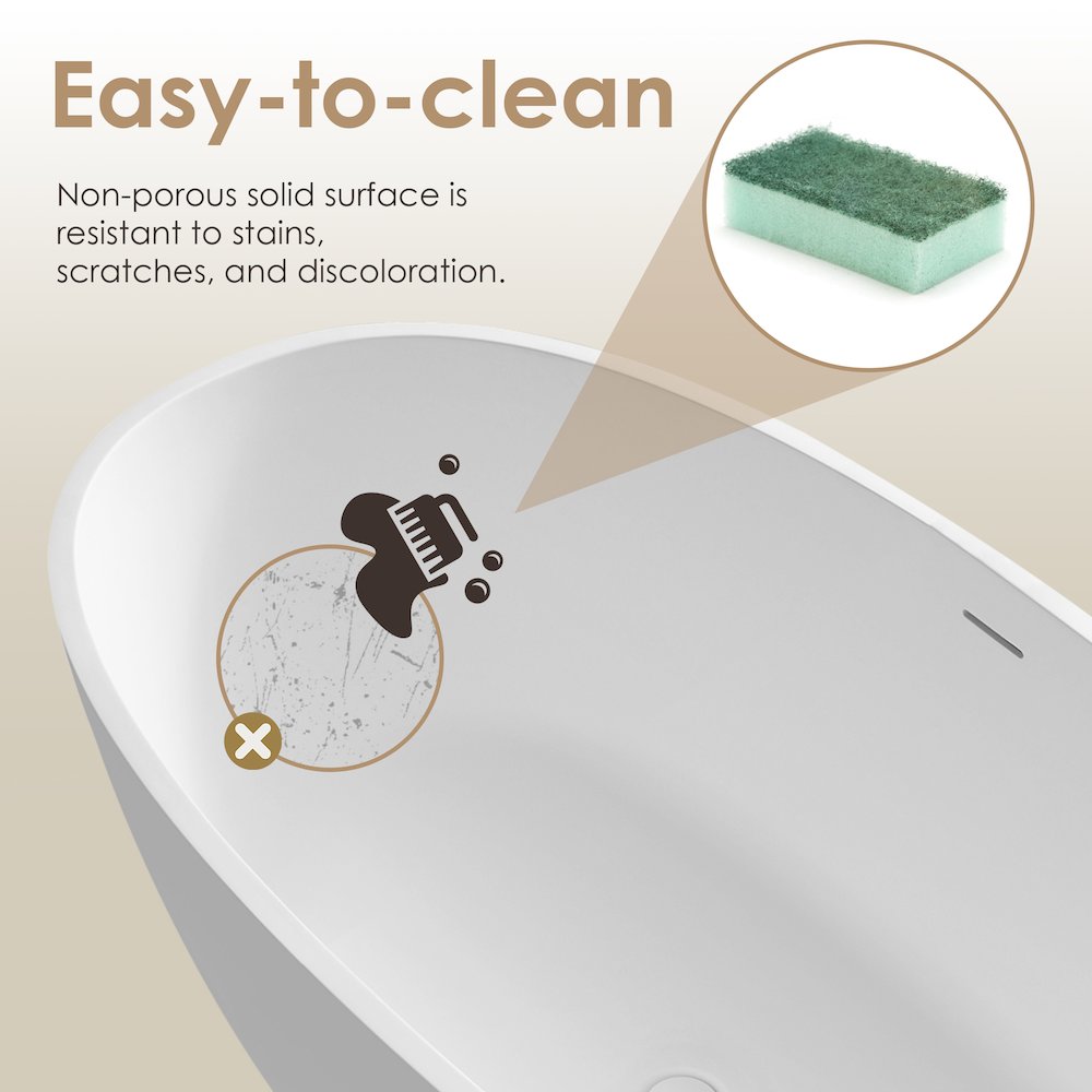 55" x 30" Solid Surface Soaking Bathtub and Integrated Overflow