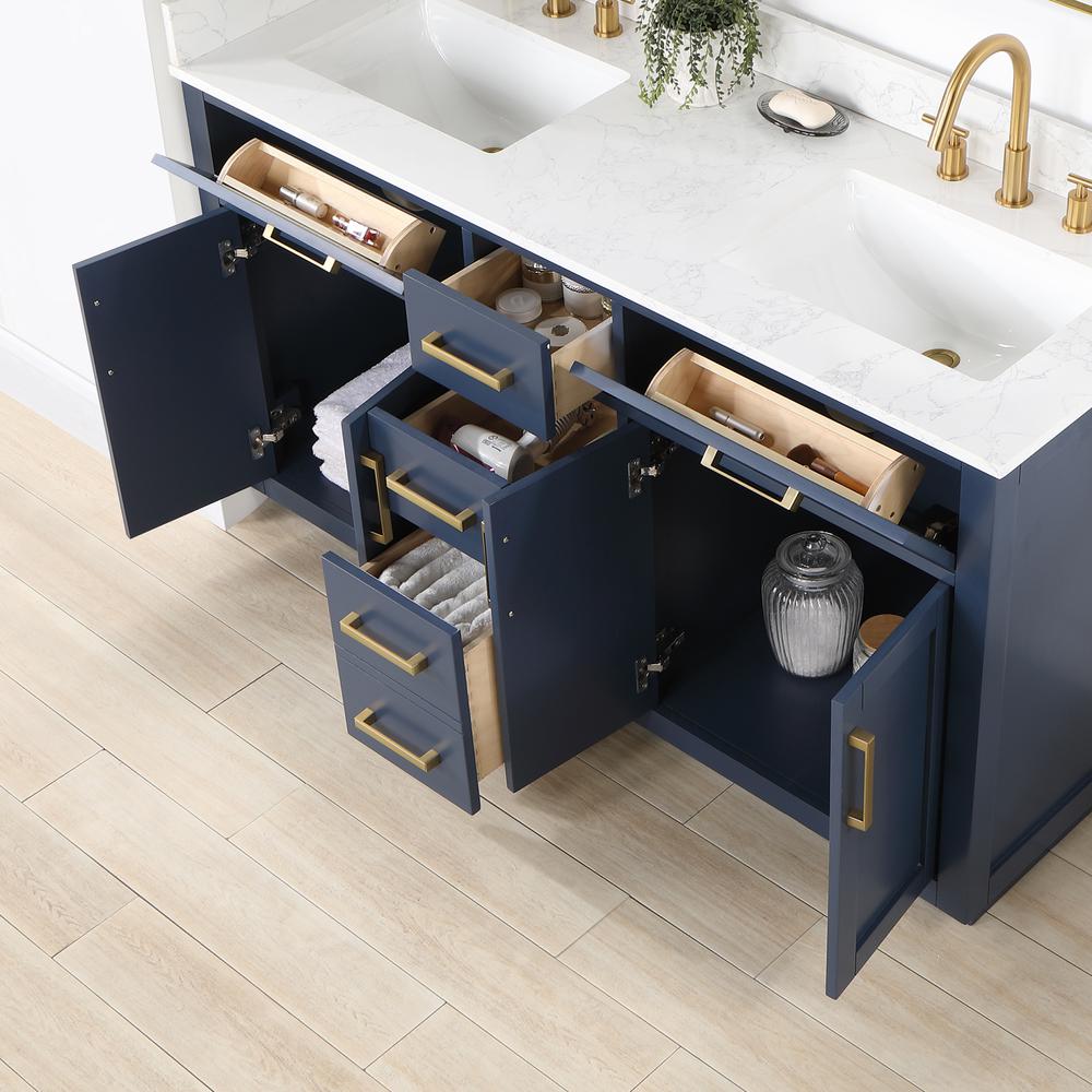 60" Double Bathroom Vanity in Royal Blue with Mirror