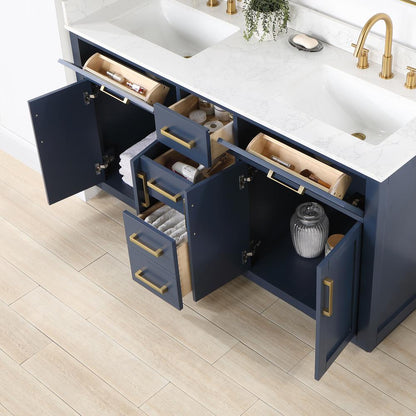 60" Double Bathroom Vanity in Royal Blue with Mirror