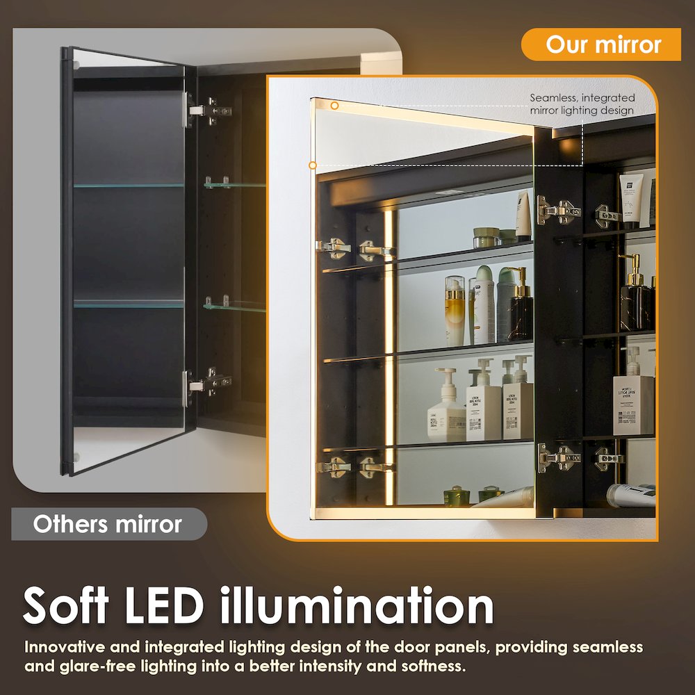 48"x32" Rectangular Bathroom Black Aluminum Mirror Medicine Cabinet