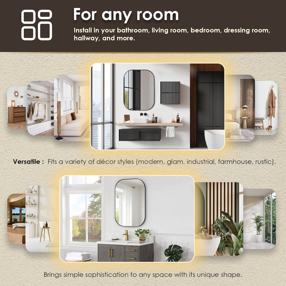 24x32" Rectangular Aluminum Framed in Gunmetal Modern Bathroom Wall Mirror