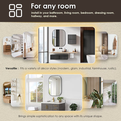 24x32" Rectangular Aluminum Framed in Gunmetal Modern Bathroom Wall Mirror