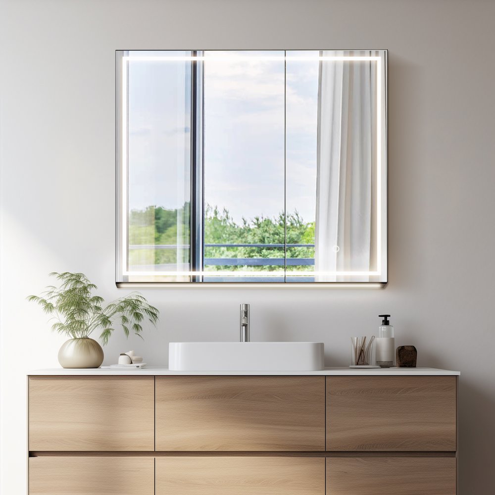 32"x28" Rectangular Frameless Surface-Mount Medicine Cabinet