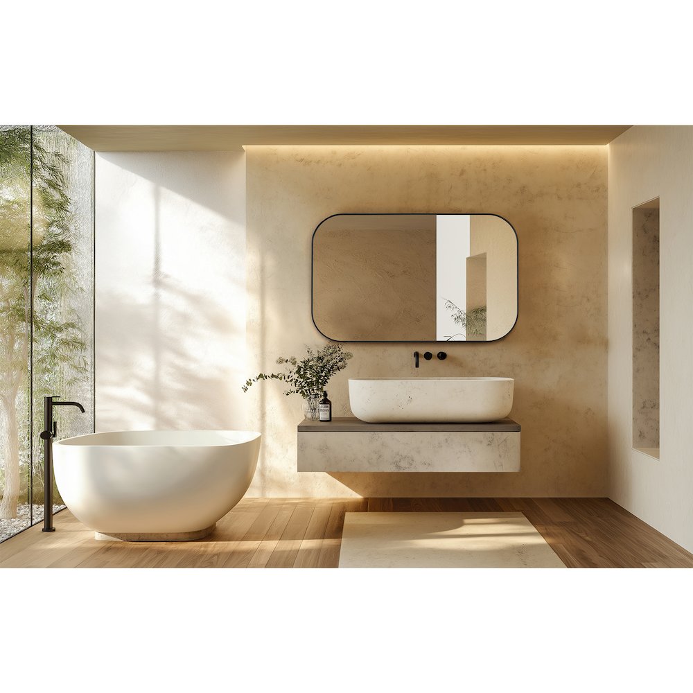 48x30" Rectangular Aluminum Framed in Matte Black Modern Bathroom Wall Mirror