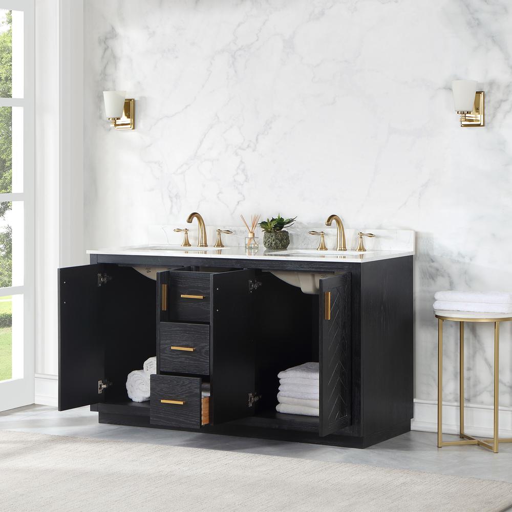 60" Double Bathroom Vanity Set in Black Oak without Mirror