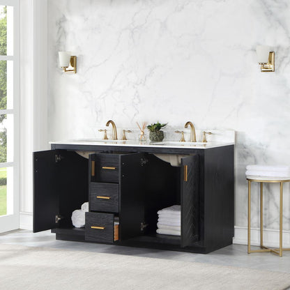 60" Double Bathroom Vanity Set in Black Oak without Mirror