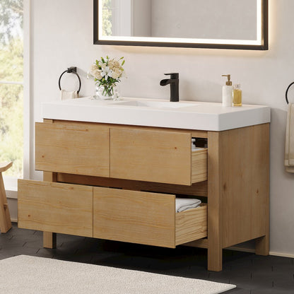 48" Single Bathroom Vanity in with White Artificial Stone Integrated Sink