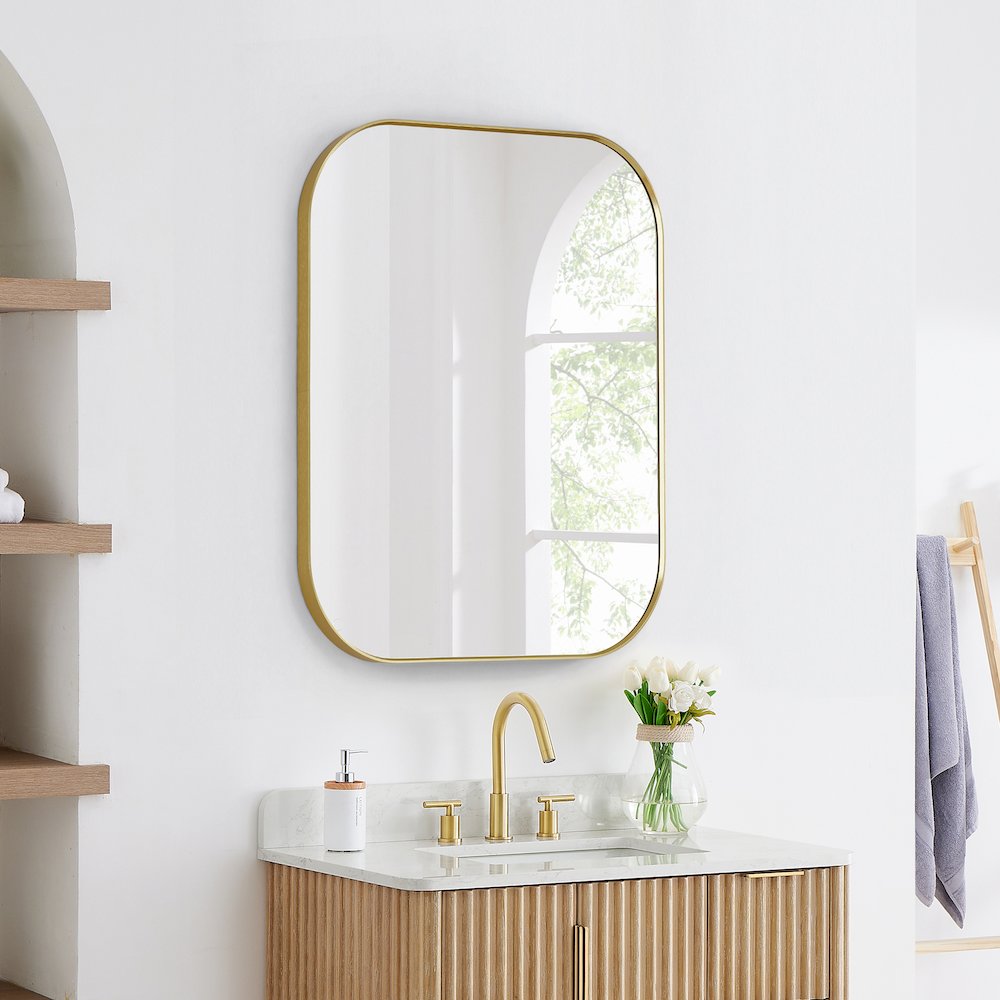 36x30" Rectangular Aluminum Framed in Brushed Gold Modern Bathroom Wall Mirror