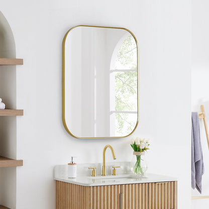 36x30" Rectangular Aluminum Framed in Brushed Gold Modern Bathroom Wall Mirror