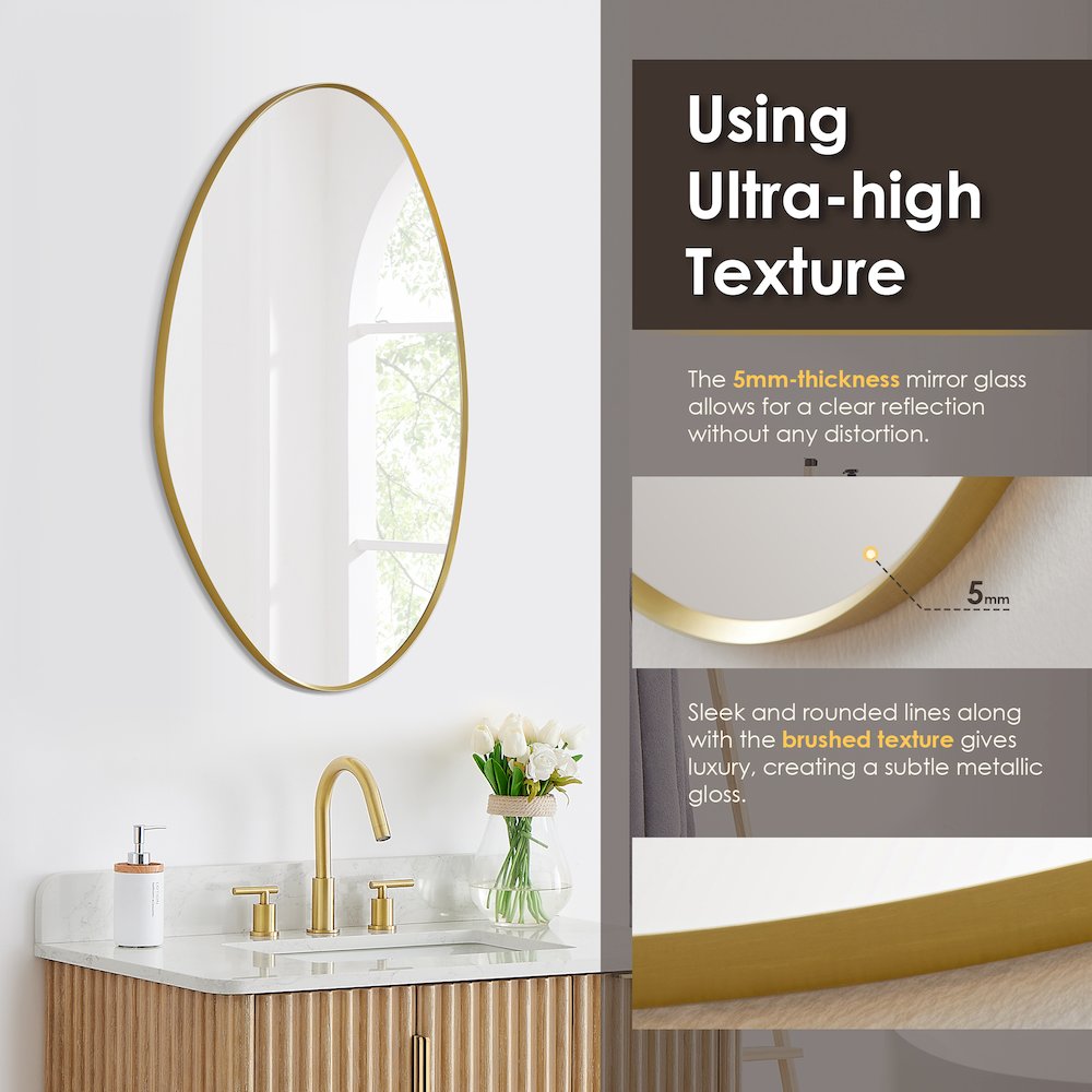 28"x36" Irregular Aluminum Framed in Brushed Gold Modern Bathroom Wall Mirror
