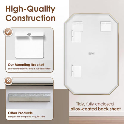 48"x30" Octagon Aluminum Framed in Brushed Gold Modern Bathroom Wall Mirror