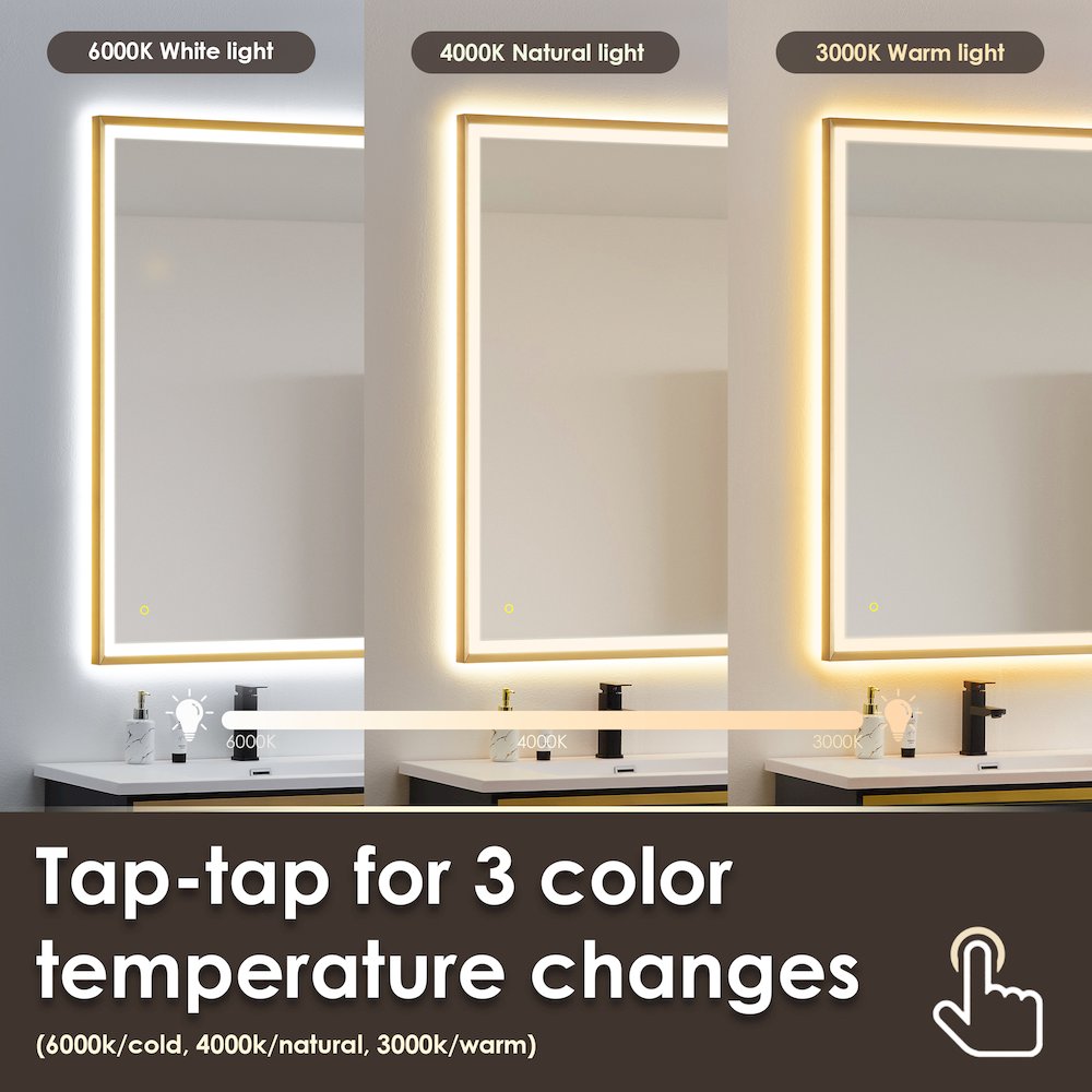 60"x30" Rectangular Wall Mirror in Brushed Gold Aluminum Framed