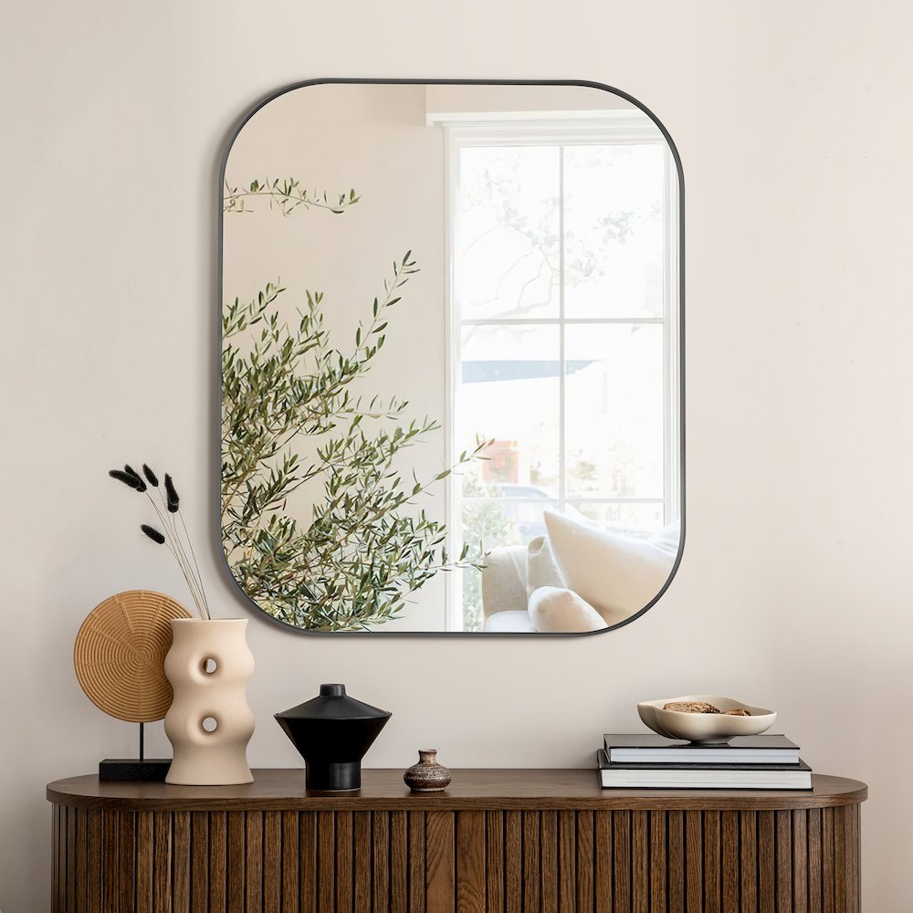 36x30" Rectangular Aluminum Framed in Gunmetal Modern Bathroom Wall Mirror