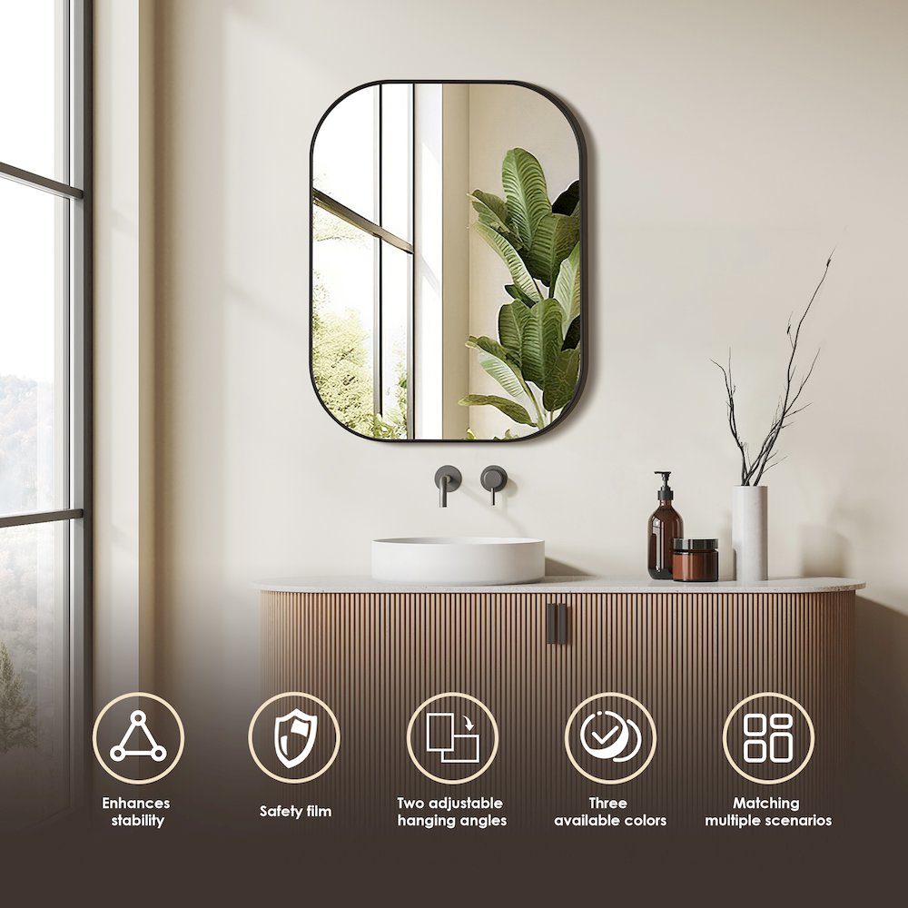 24x32" Rectangular Aluminum Framed in Matte Black Modern Bathroom Wall Mirror