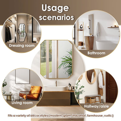 36"x30" Octagon Aluminum Framed in Brushed Gold Modern Bathroom Wall Mirror
