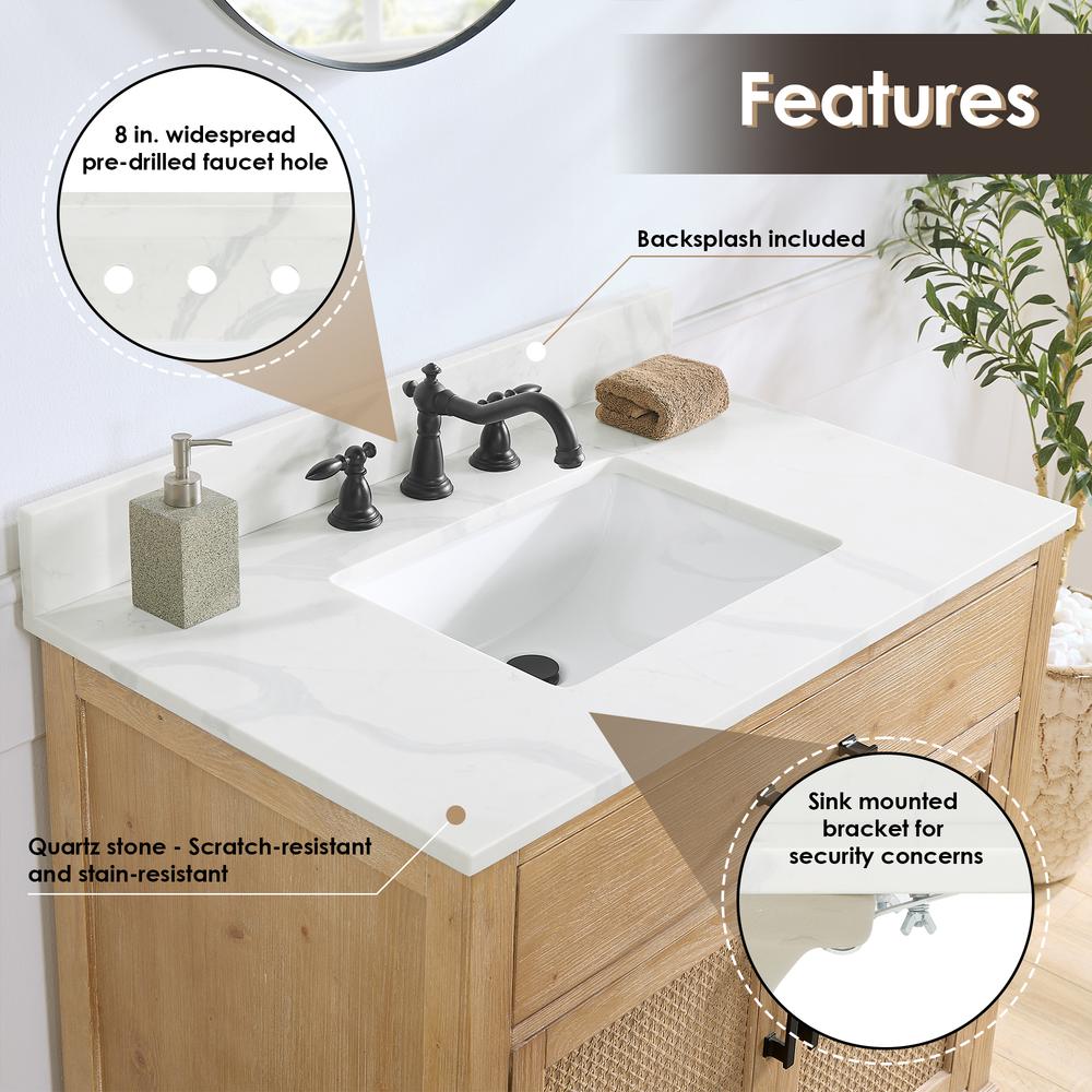 Single Bathroom Vanity in Weathered Fir with Stone Countertop with Mirror