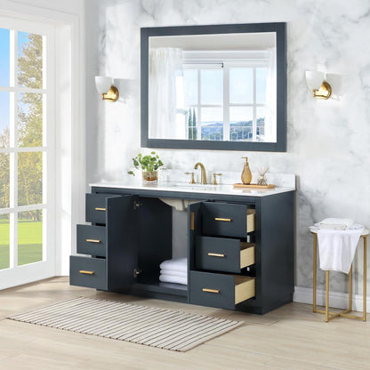 60" Single Bathroom Vanity Set in Classic Blue with Mirror