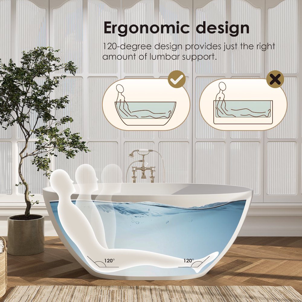 55" x 30" Solid Surface Soaking Bathtub and Integrated Overflow
