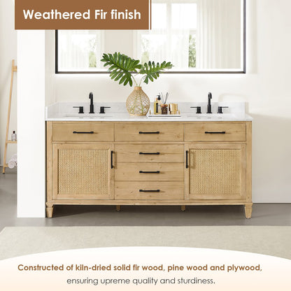 72" Double Bathroom Vanity in with Grain White Engineered Stone Countertop