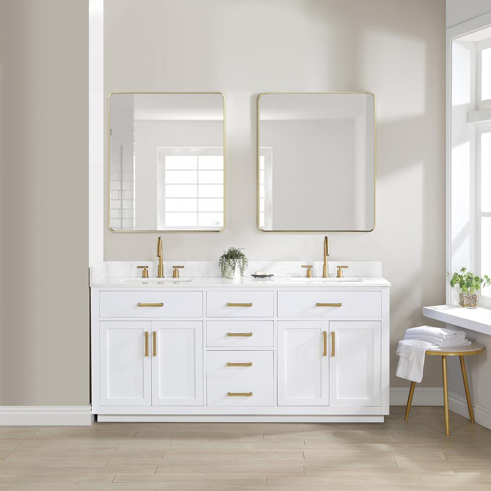 72" Double Bathroom Vanity in White with Mirror
