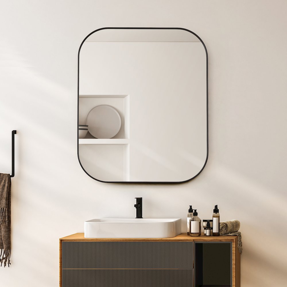 36x30" Rectangular Aluminum Framed in Matte Black Modern Bathroom Wall Mirror