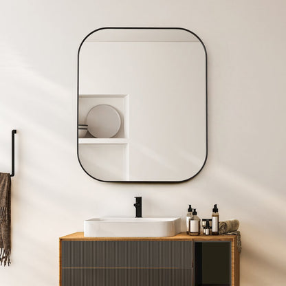 36x30" Rectangular Aluminum Framed in Matte Black Modern Bathroom Wall Mirror