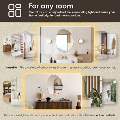28"x36" Irregular Aluminum Framed in Brushed Gold Modern Bathroom Wall Mirror