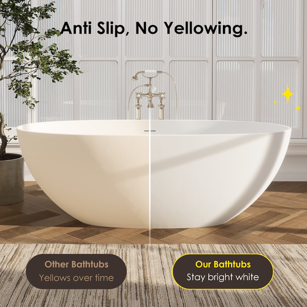 65" x 30" Solid Surface Soaking Bathtub and Integrated Overflow