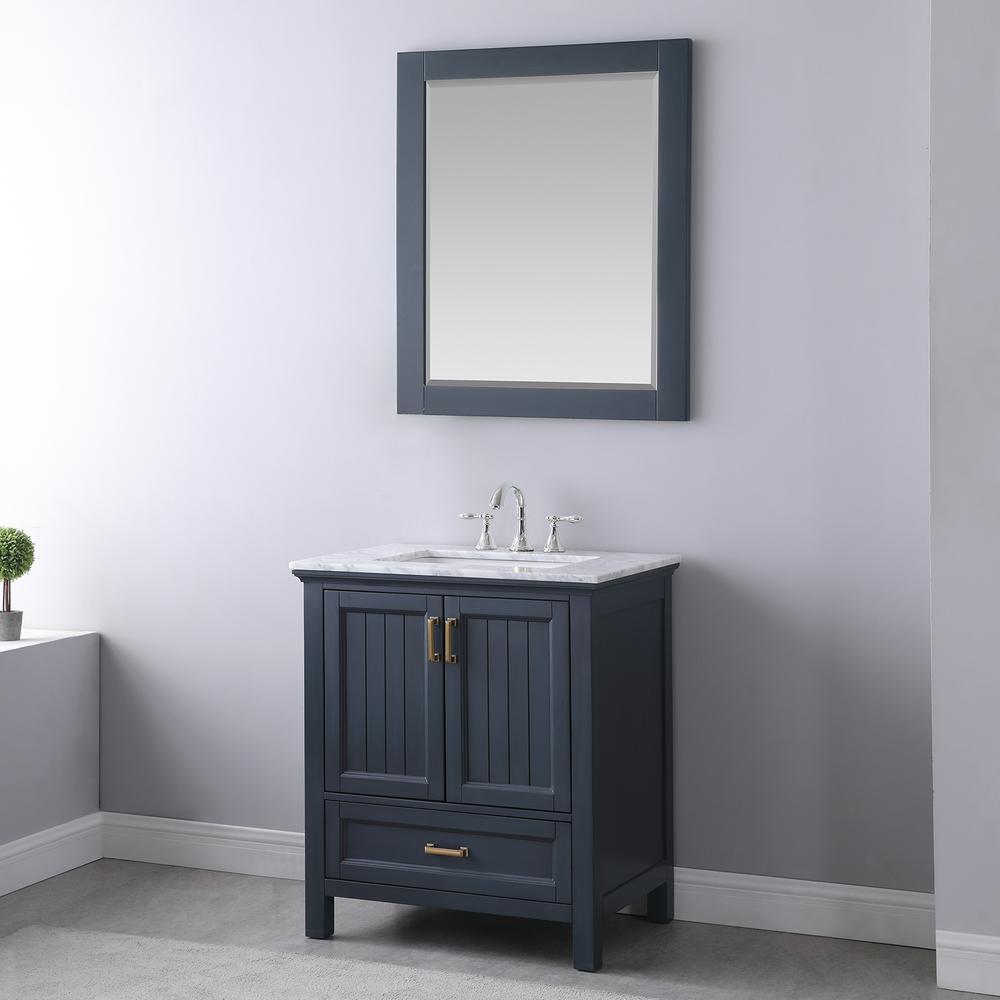 28" Rectangular Bathroom Wood Framed Wall Mirror in Classic Blue