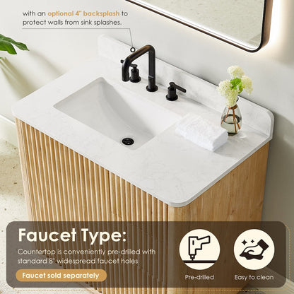 36" Single Bathroom Vanity in Washed Light Brown with Grain White