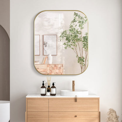 36x30" Rectangular Aluminum Framed in Brushed Gold Modern Bathroom Wall Mirror
