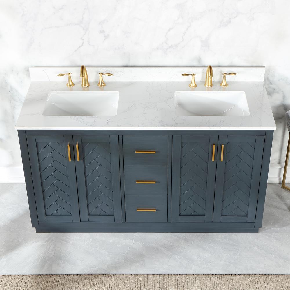 60" Double Bathroom Vanity Set in Classic Blue without Mirror