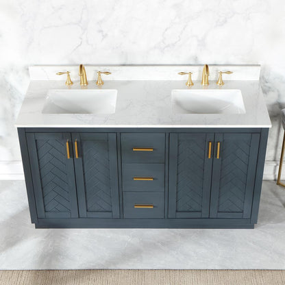 60" Double Bathroom Vanity Set in Classic Blue without Mirror