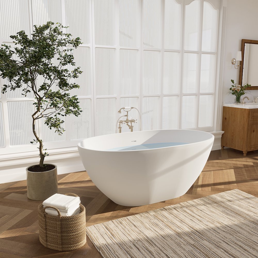 55" x 30" Solid Surface Soaking Bathtub and Integrated Overflow