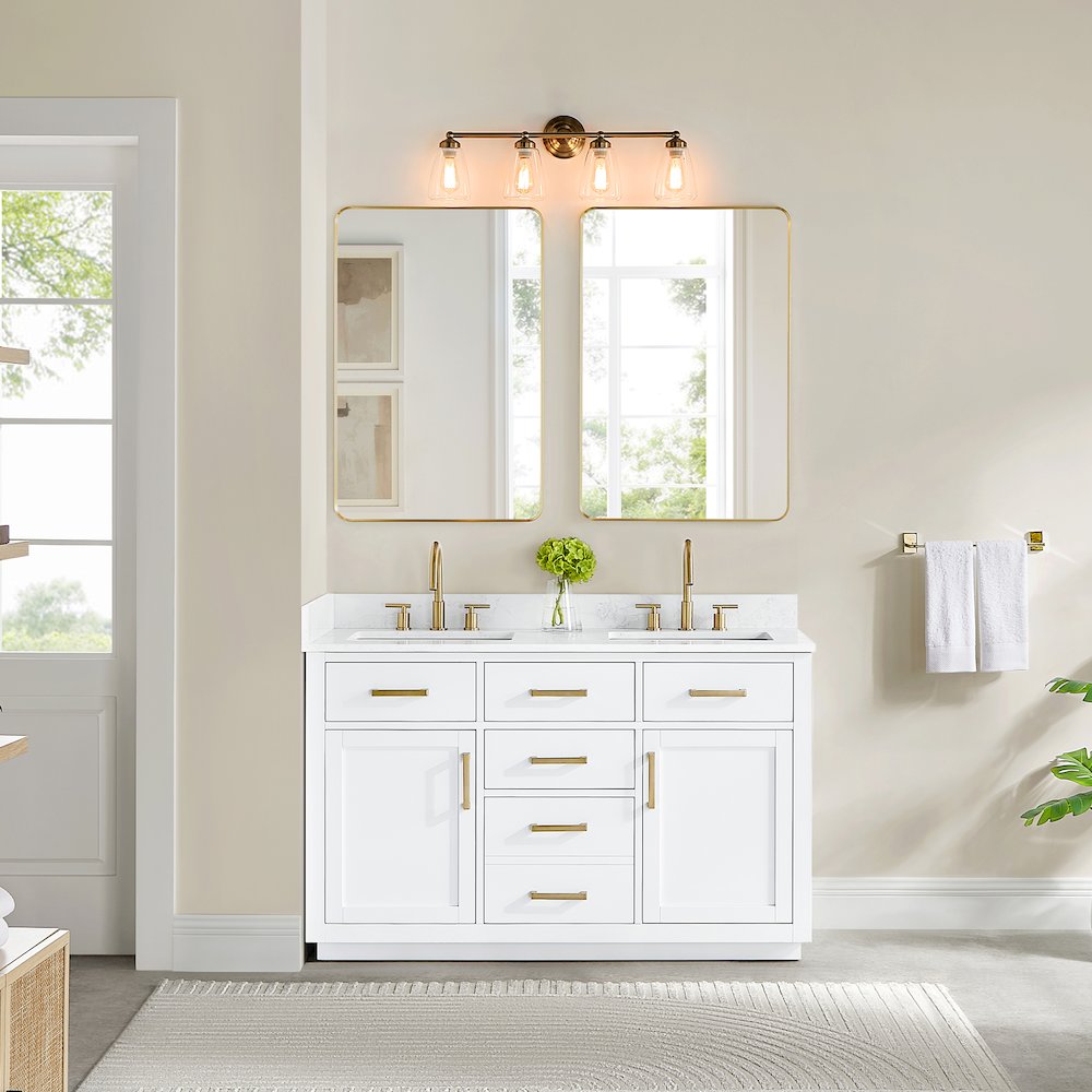 54" Double Bathroom Vanity in White with Grain White