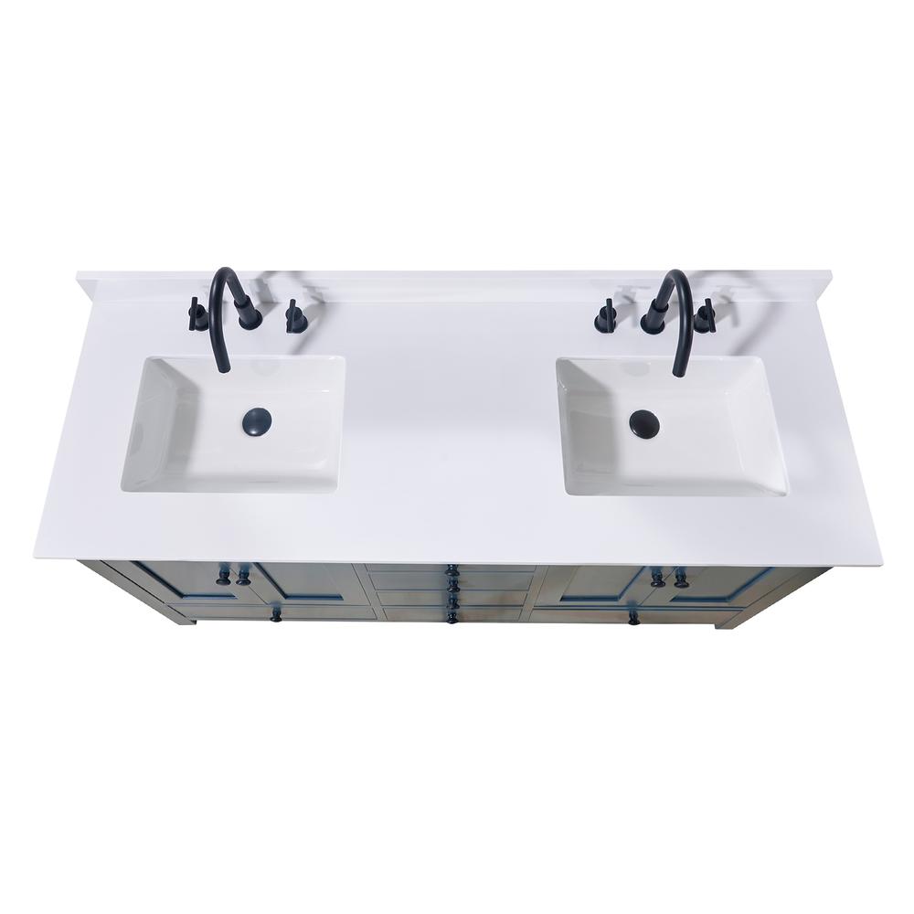 61. in Composite Stone Vanity Top in Snow White with Double White Sink