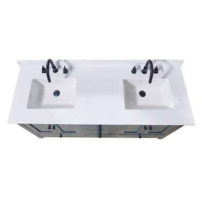 61. in Composite Stone Vanity Top in Snow White with Double White Sink