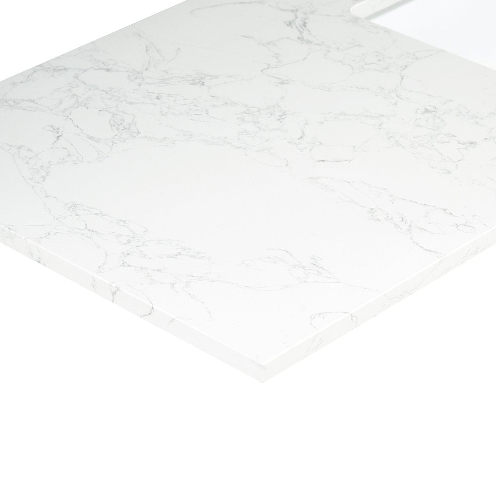 Ceres 73. in Engineered Stone Vanity Top in Grain White with Double White Sink