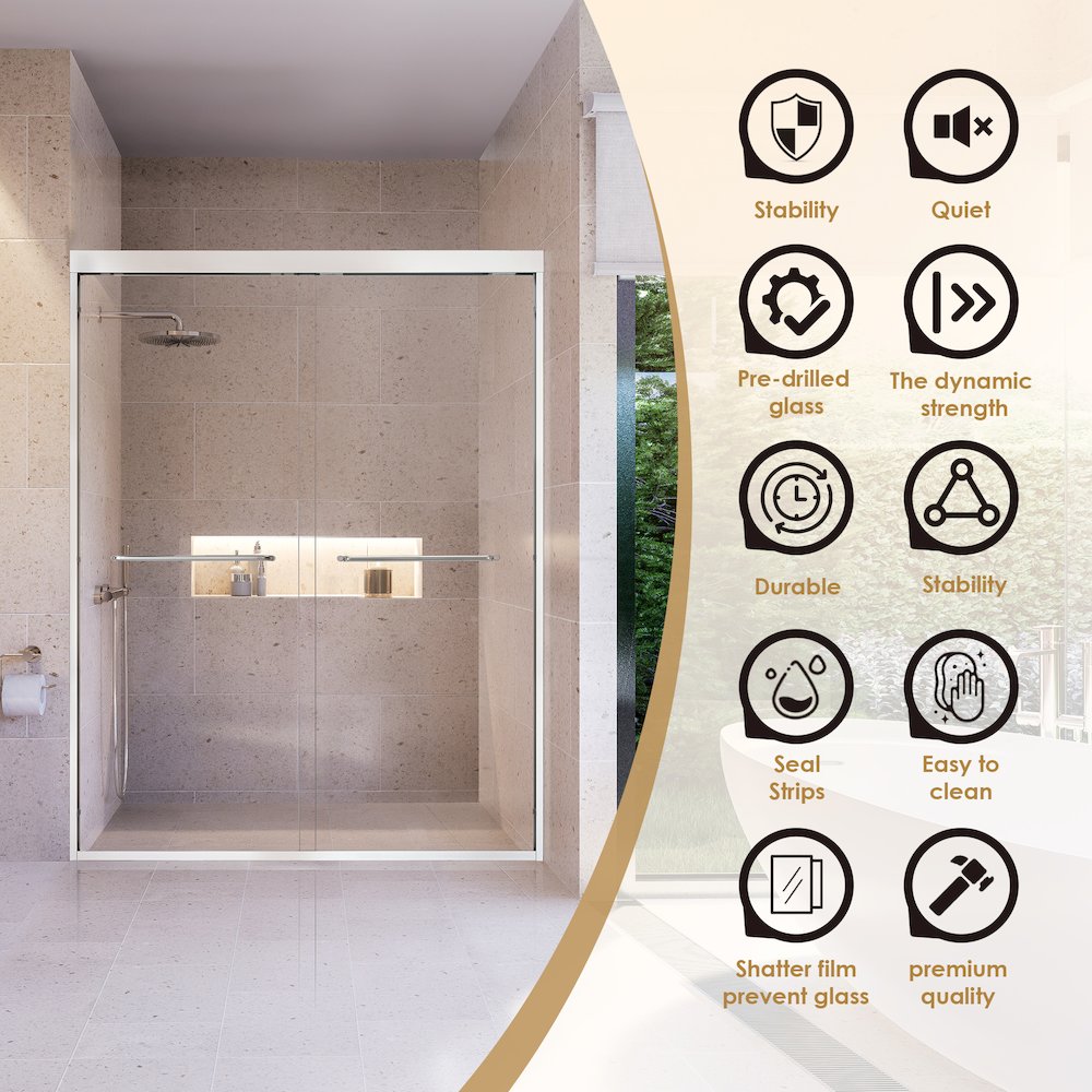 Framed Shower Door in Polished Chrome with Clear Glass